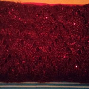 Wine Color Knitted Sparkly Scarf